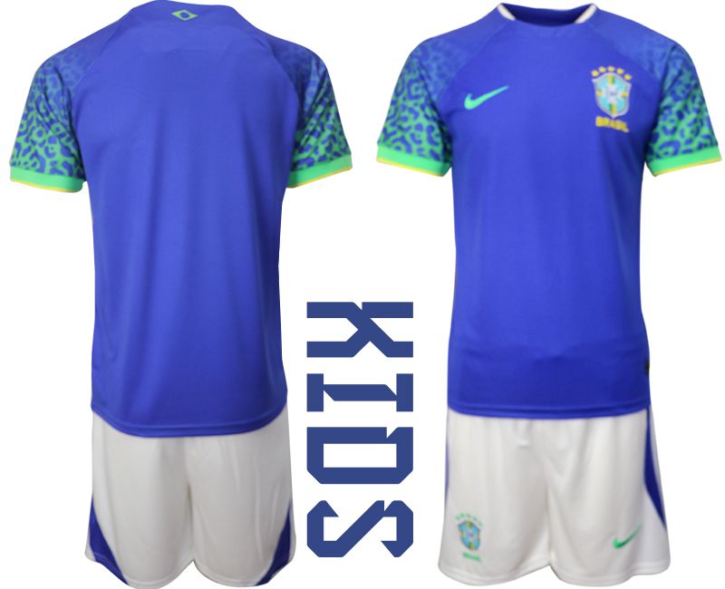 Youth 2022 World Cup National Team Brazil away blue blank Soccer Jersey